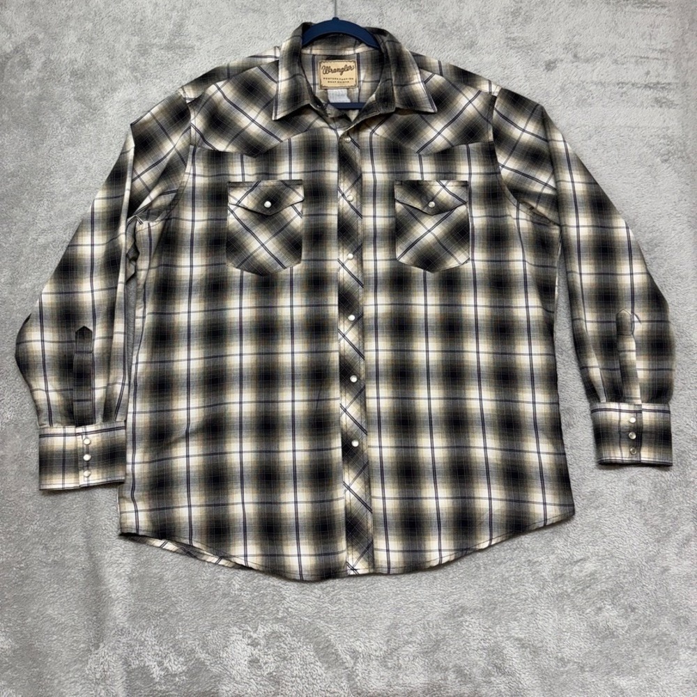 Wrangler Shirt Mens 2XL Long Sleeve Pearl Snap Buttons Plaid Lightweight Western